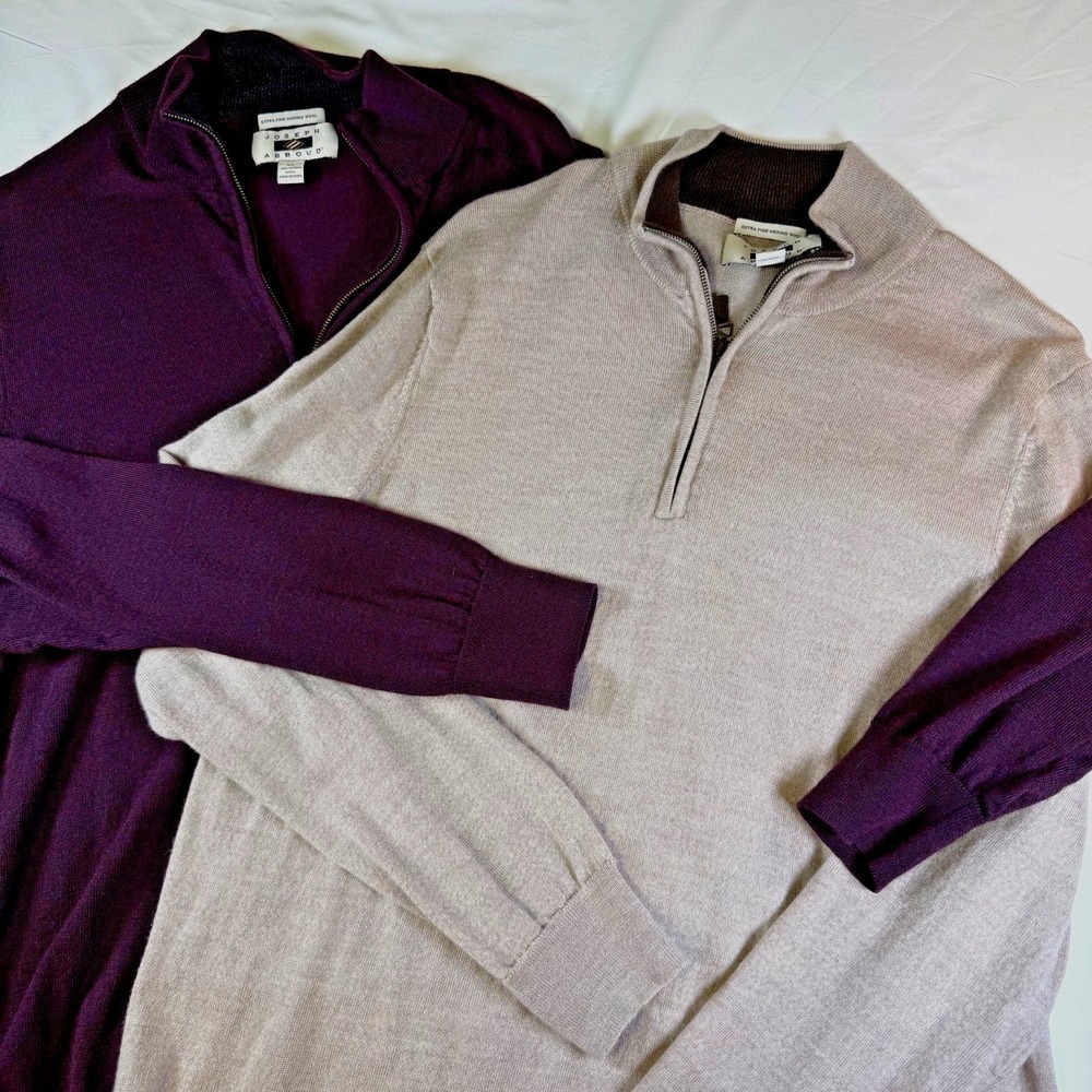 Set of 2 Joseph Abboud 1/4 Zip Sweaters Mens Size XL 100% Extra Fine Merino Wool